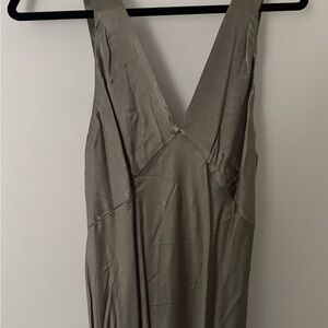 Rumored Satin V-Neck Slip Dress in Olive Green
